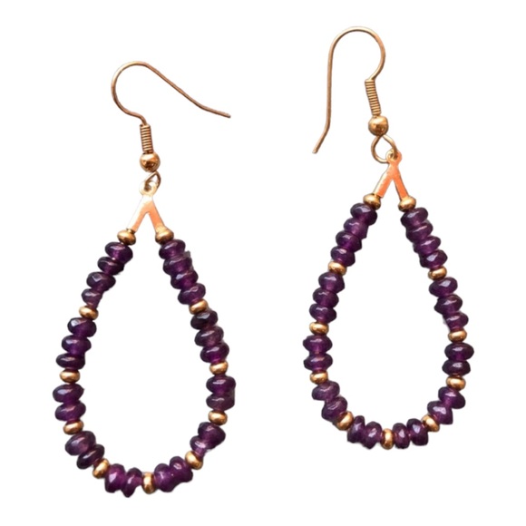 💕HP💕Amethyst beaded gold plated wire back earrings - Picture 5 of 12